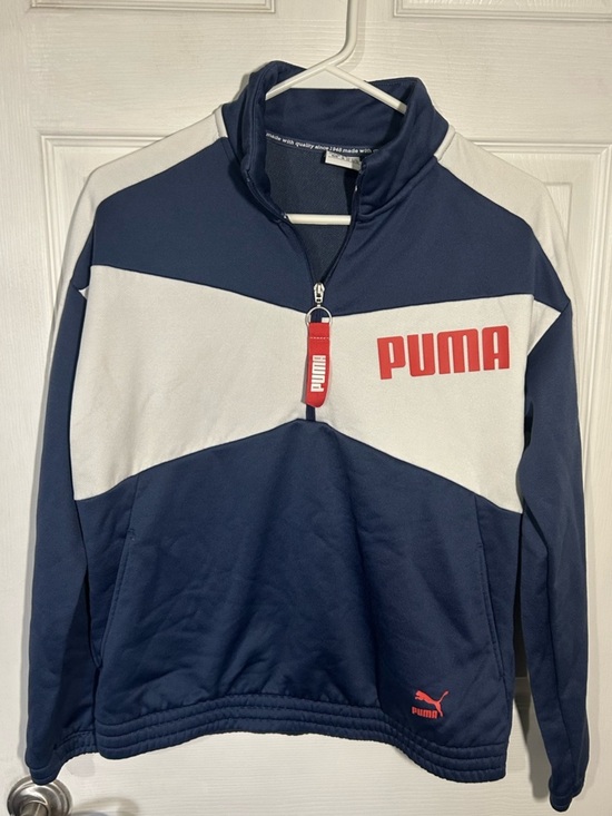 Puma Tops - PUMA Navy & White Half-Zip Pullover Womens Medium Athletic Warmup Sporty